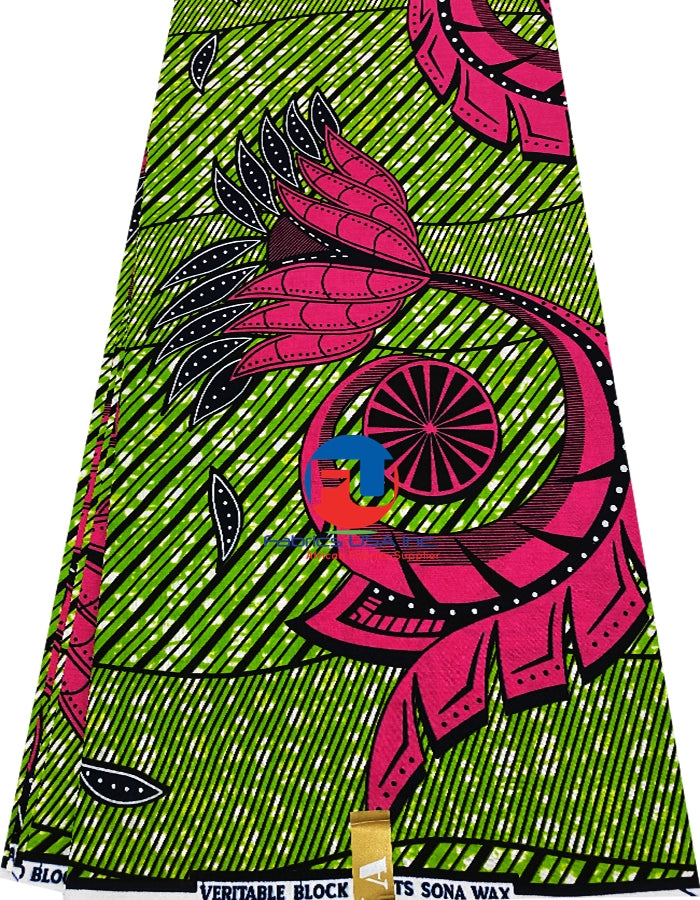 Veritable Wax Print-Pink,Pear-Green,Cream,Black,Dark-Blue