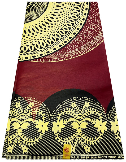 Guaranteed Super Java Block Print High Quality Polished Wax- Dark-Red, Black, Ivory-Cream