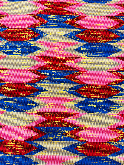 African Metallic Gold  Kente Prints in Authentic Design-Metallic Gold, Red, Pink, Blue, Ivory-Cream