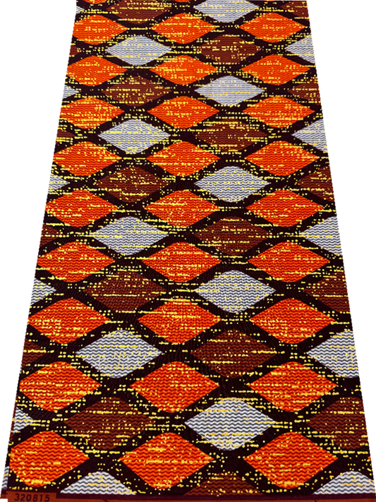 African Metallic Gold Kente Prints in Authentic Design- Metallic-Gold, Dark-Brown, Orange, White, Brown, Beige