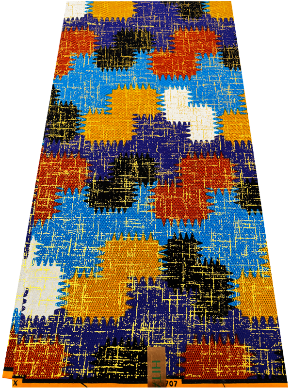 African Metallic Gold Kente Prints in Authentic Design- Metallic Gold, yellow, Orange, Purple, Black, White, Sky-blue