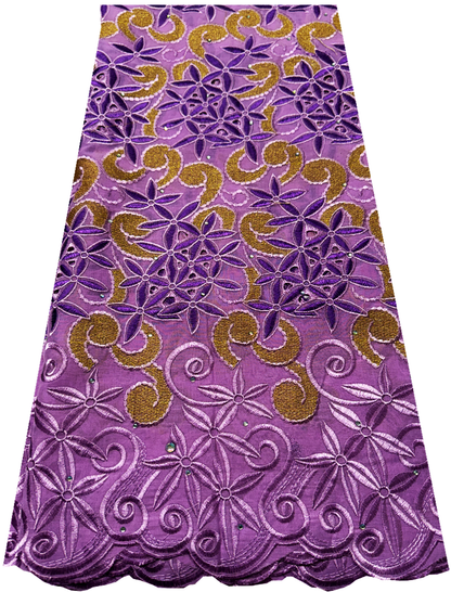 Swiss Voile Lace Fabric /Exotic Collection of 100% Cotton Swiss Voile Lace Fabric- Gold, Lilac,Purple