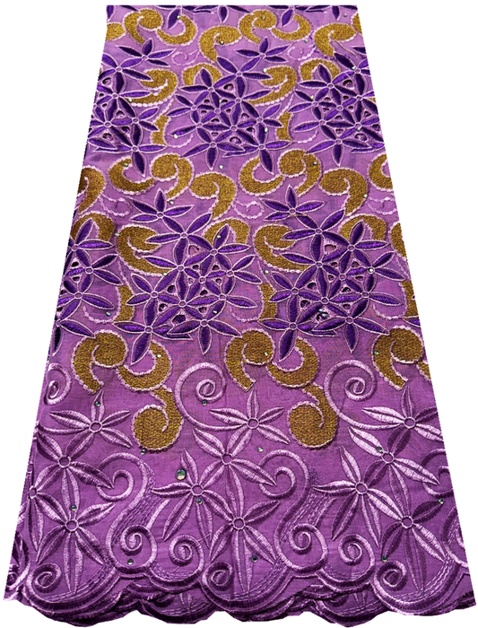 Swiss Voile Lace Fabric /Exotic Collection of 100% Cotton Swiss Voile Lace Fabric- Gold, Lilac,Purple