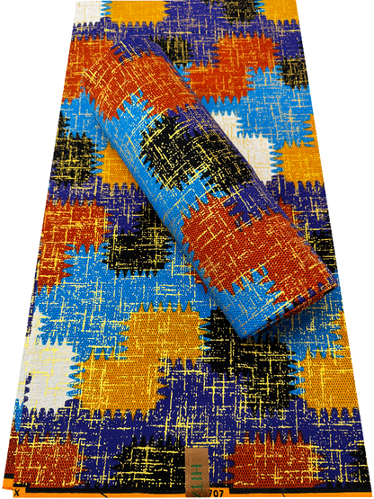 African Metallic Gold Kente Prints in Authentic Design- Metallic Gold, yellow, Orange, Purple, Black, White, Sky-blue
