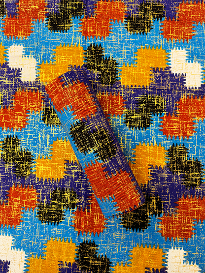 African Metallic Gold Kente Prints in Authentic Design- Metallic Gold, yellow, Orange, Purple, Black, White, Sky-blue
