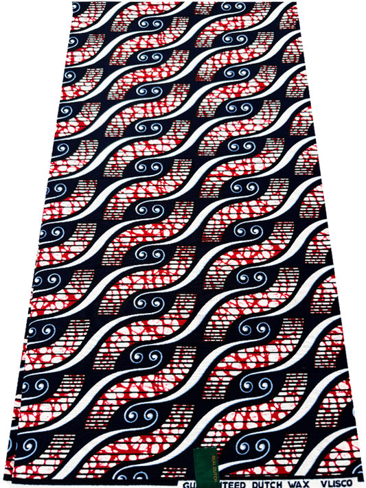 Guaranteed Hollandais Ankara Print- Red White Navy Blue Black
