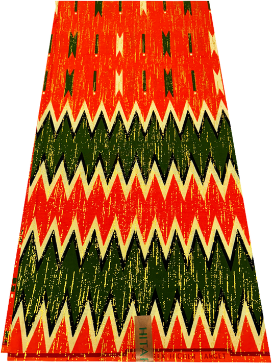 African Metallic Gold Kente Prints in Authentic Design- Metallic Gold, Forest-green, Orange, Yellow-cream