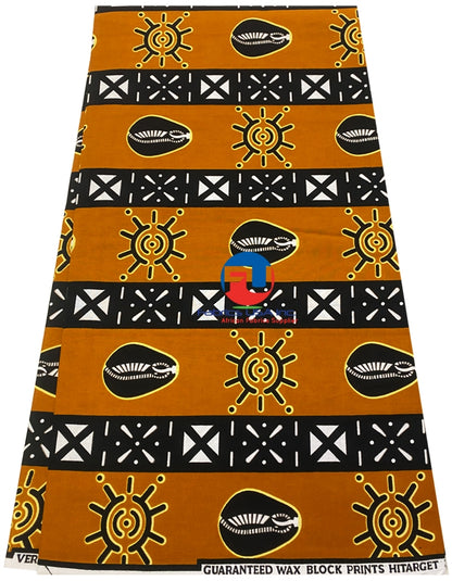 Exclusive Design African Phoenix Hi-target Wax Print, -Tribunal Print- Brick Stone Orange, Black, White