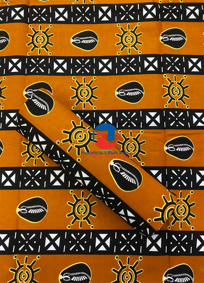 Exclusive Design African Phoenix Hi-target Wax Print, -Tribunal Print- Brick Stone Orange, Black, White