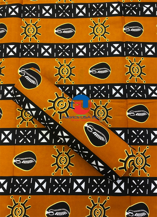 Exclusive Design African Phoenix Hi-target Wax Print, -Tribunal Print- Brick Stone Orange, Black, White