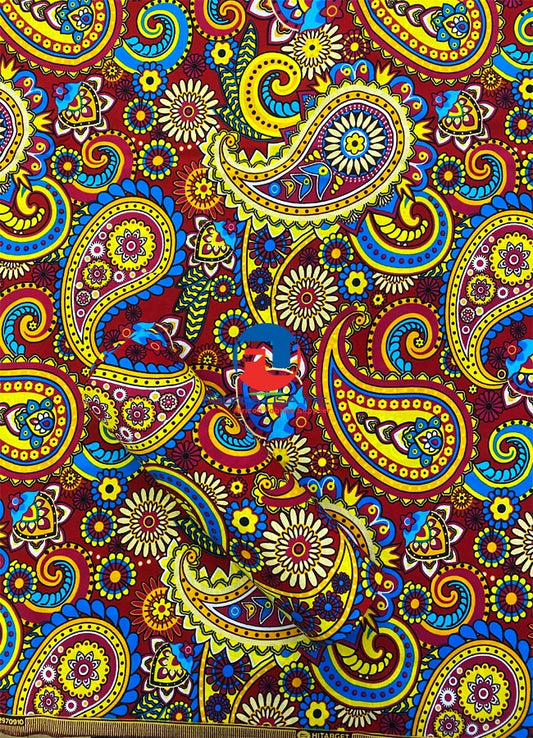 Exclusive Design African Phoenix Hi-target Wax Print, -Paisley Pattern- Multi-Color