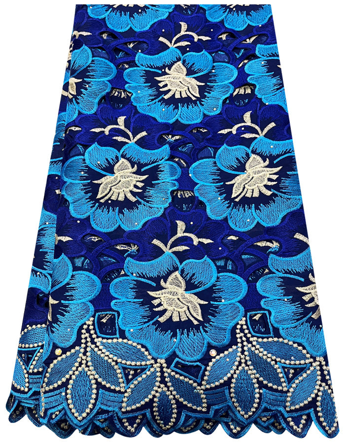 Swiss Voile Lace Royal Blue Light Blue White