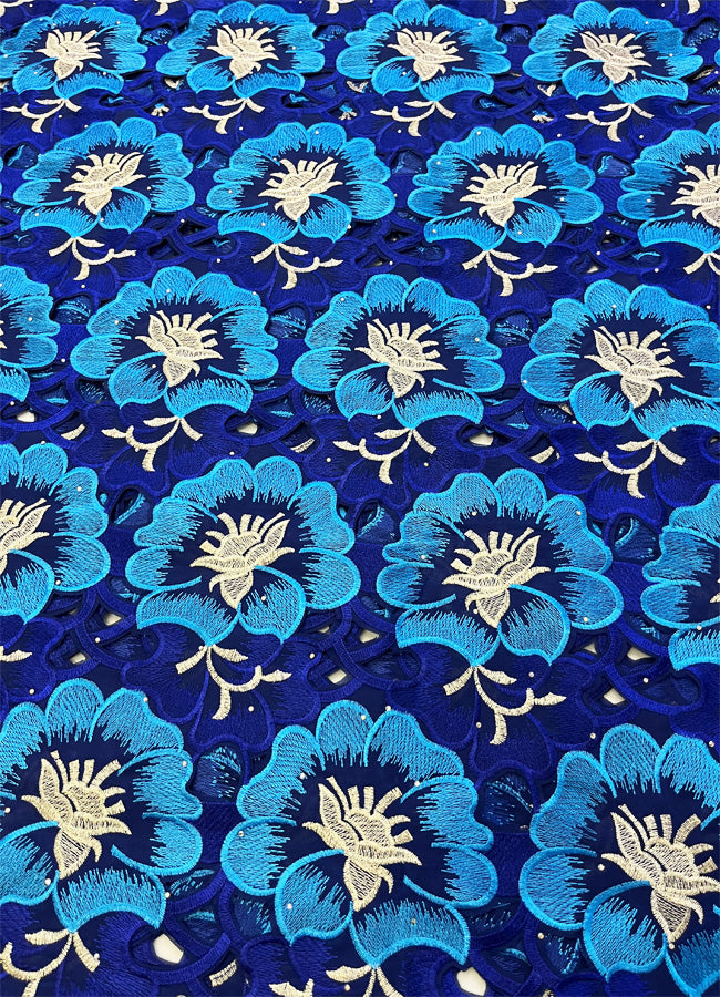 Swiss Voile Lace Royal Blue Light Blue White