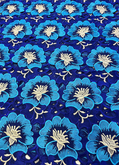 Swiss Voile Lace Royal Blue Light Blue White