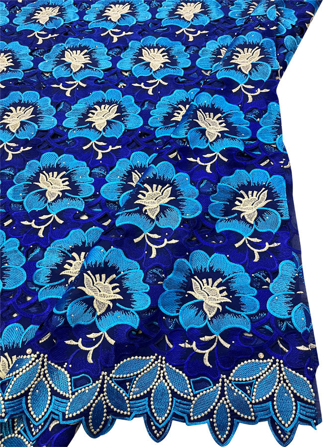 Swiss Voile Lace Royal Blue Light Blue White