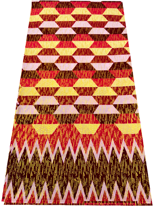 African Metallic Gold Kente Prints in Authentic Design- Metallic Gold, dark-red, Red, Yellow-cream, White