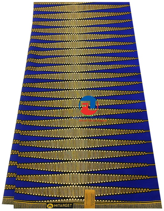Exclusive Design African Phoenix Hi-target Wax Print, - Pencil Pattern -Royal-Blue, Golden Brown, Black