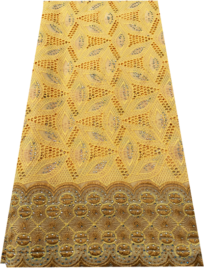 Swiss Voile Lace Fabric- Yellow-Cream and Gold with tiny stone