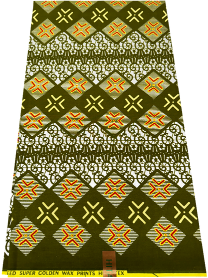 African Metallic Silver Kente Prints in Authentic Design- Metallic Silver, Olive-Green, Red, Yellow-Cream, Yellow