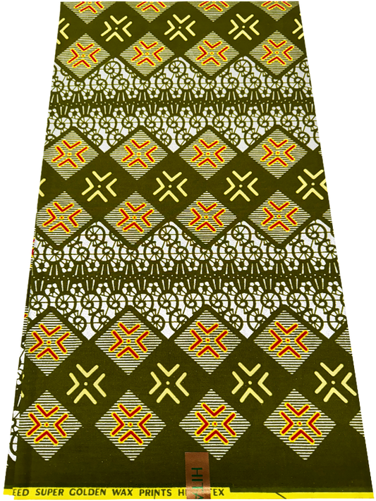 African Metallic Silver Kente Prints in Authentic Design- Metallic Silver, Olive-Green, Red, Yellow-Cream, Yellow