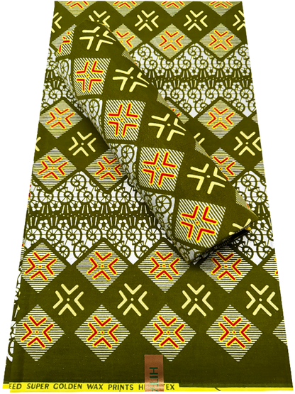 African Metallic Silver Kente Prints in Authentic Design- Metallic Silver, Olive-Green, Red, Yellow-Cream, Yellow