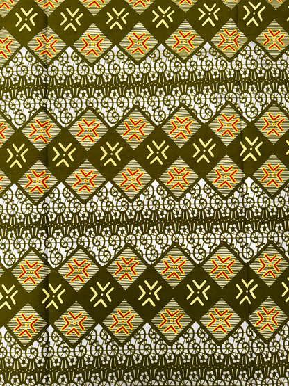 African Metallic Silver Kente Prints in Authentic Design- Metallic Silver, Olive-Green, Red, Yellow-Cream, Yellow