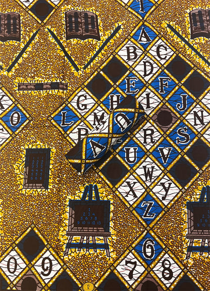Book of Life- ABC African Wax Print-Golden-Brown, Royal-Blue, Chocolate-Brown, White
