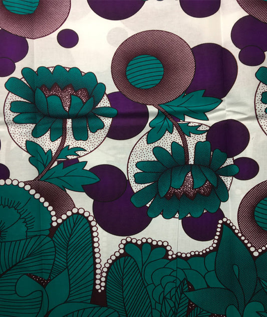 Popular Design in Hitarget  African Wax Print- Purple-Plum, Teal-Green, Burgundy, White