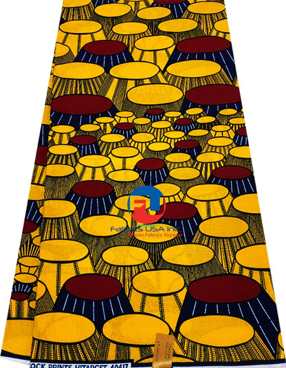 African Wax Print -Drum-Yellow-gold,Red,Black
