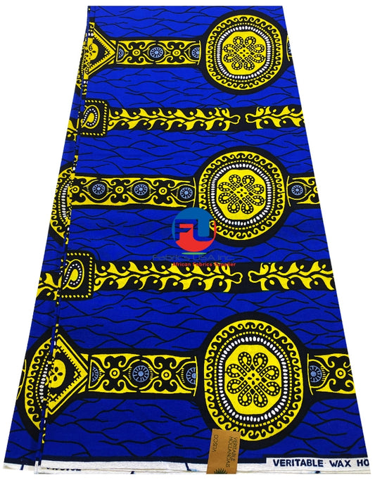 African Tribal Print Pattern in Blue, Black, Yellow