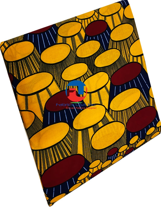 African Wax Print -Drum-Yellow-gold,Red,Black