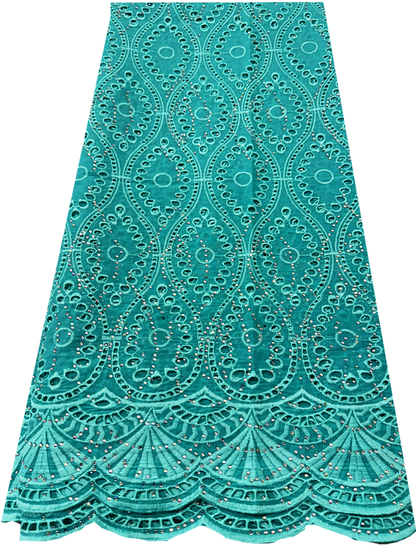 Cotton Nigerian Exclusive Swiss Voile Lace in Mint-Green with tiny stone