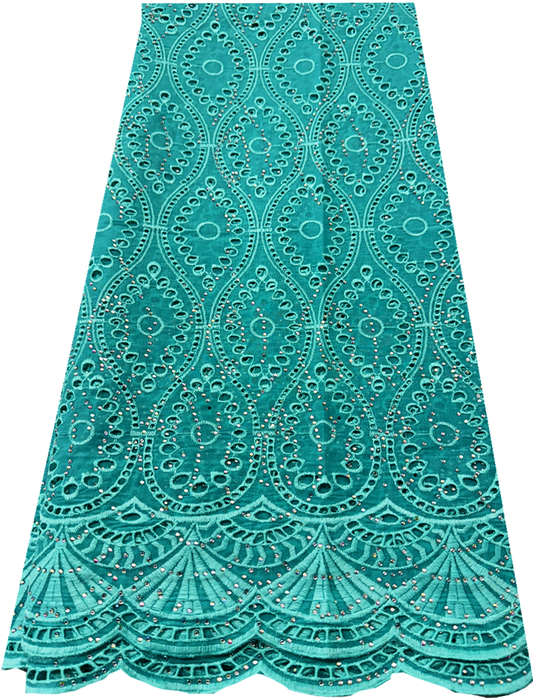 Cotton Nigerian Exclusive Swiss Voile Lace in Mint-Green with tiny stone