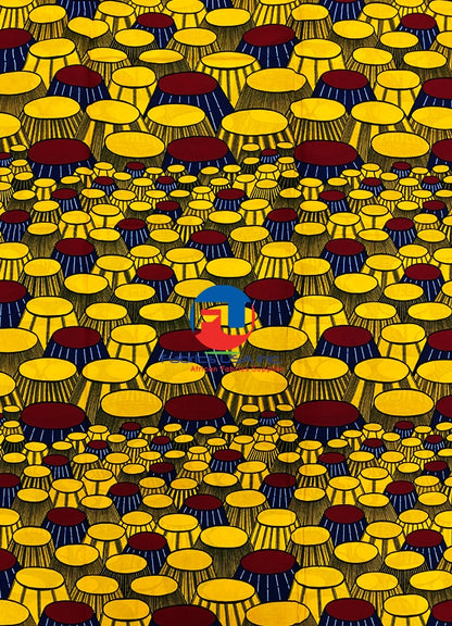 African Wax Print -Drum-Yellow-gold,Red,Black