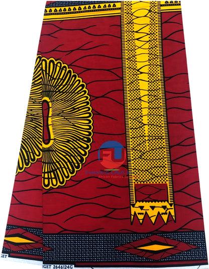 African Wax Print - Red and Yellow-gold