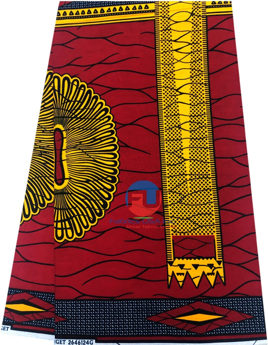 African Wax Print - Red and Yellow-gold