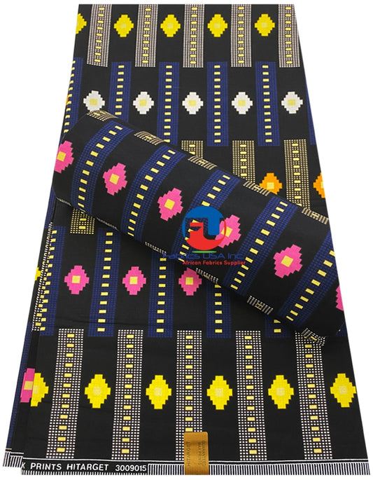 African Kente Fabric; Black, Blue, Pink, White, Off-White, Orange