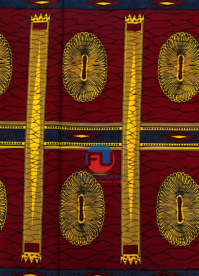 African Wax Print - Red and Yellow-gold