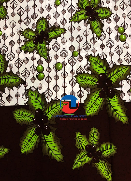 African Wax Print-White,Green,Lime-Green,Burgundy