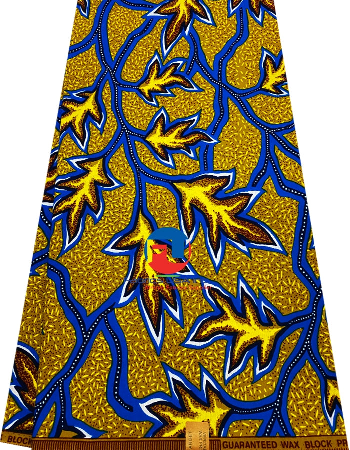 African Ankara Wax Print-Turquoise,Mustard,White,Yellow, Maroon