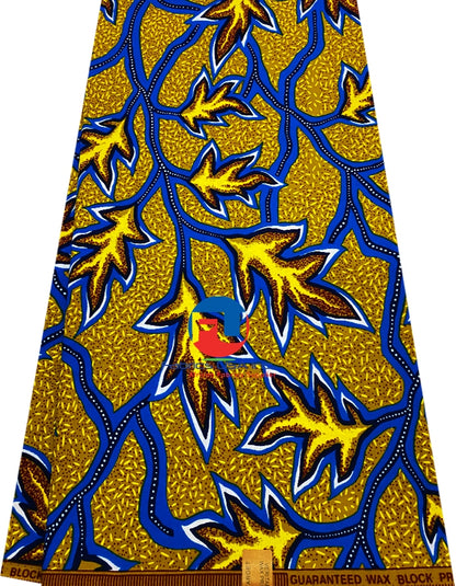 African Ankara Wax Print-Turquoise,Mustard,White,Yellow, Maroon