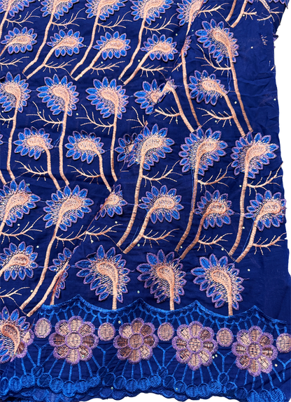 High End Super Quality Swiss Voile Lace- Navy-Blue, Peach and Purple