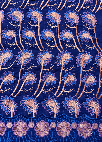 High End Super Quality Swiss Voile Lace- Navy-Blue, Peach and Purple