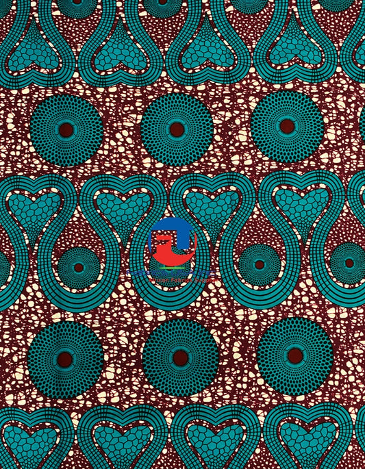 Veritable Wax Ankara Print- Teal-Green, Jam-Purple, White, Black