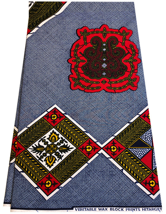 Turtle Back- African Wax Print- Red Yellow Navy-Blue White