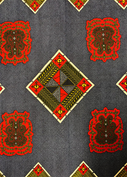 Turtle Back- African Wax Print- Red Yellow Navy-Blue White