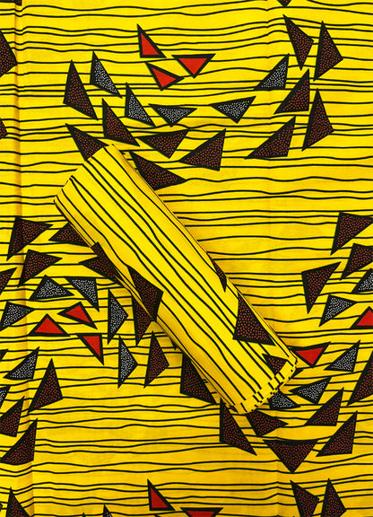 Guaranteed Dutch Wax Print- Deep-Yellow, Red, Dark-Blue, Black,White