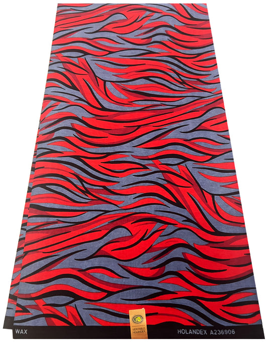 Exclusive and High Quality Design of African Wax Print-  Red, Red-Orange, Gray, Black