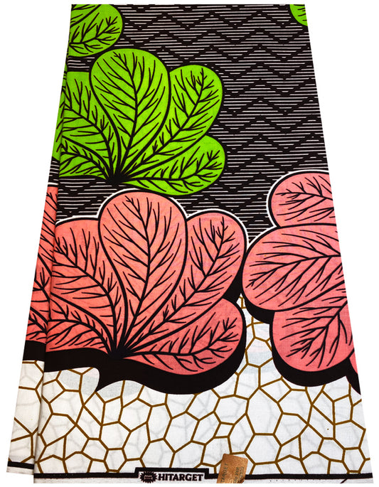 Super Quality Wax Print Peach Apple Green Chocolate Brown White Gold