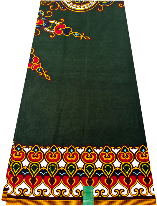 Veritable Wax Ankara Traditional Design- Dark-Green, Red, Orange, White, Yellow, Sky-Blue, Burgundy